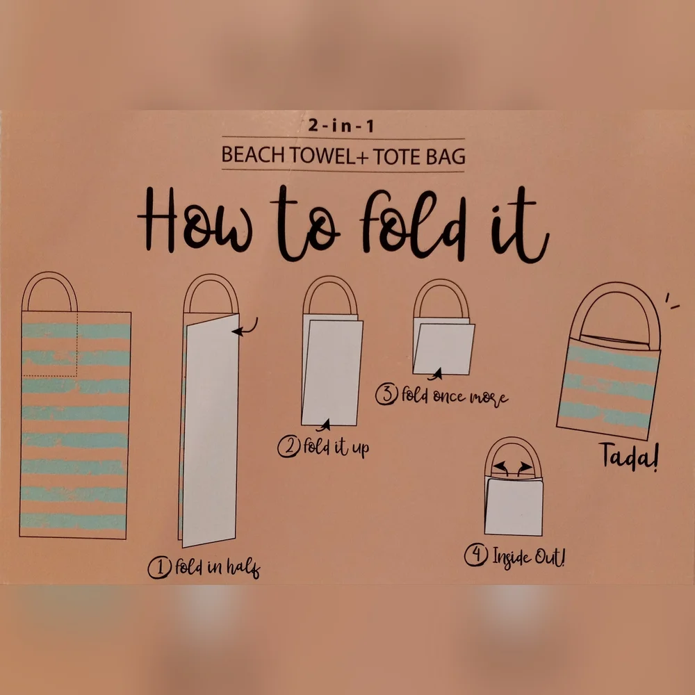 2 in 1 Beach Towel & Bag - Shoulder Bag Turns Into a Beach Towel! - Black White - Picture 8 of 9